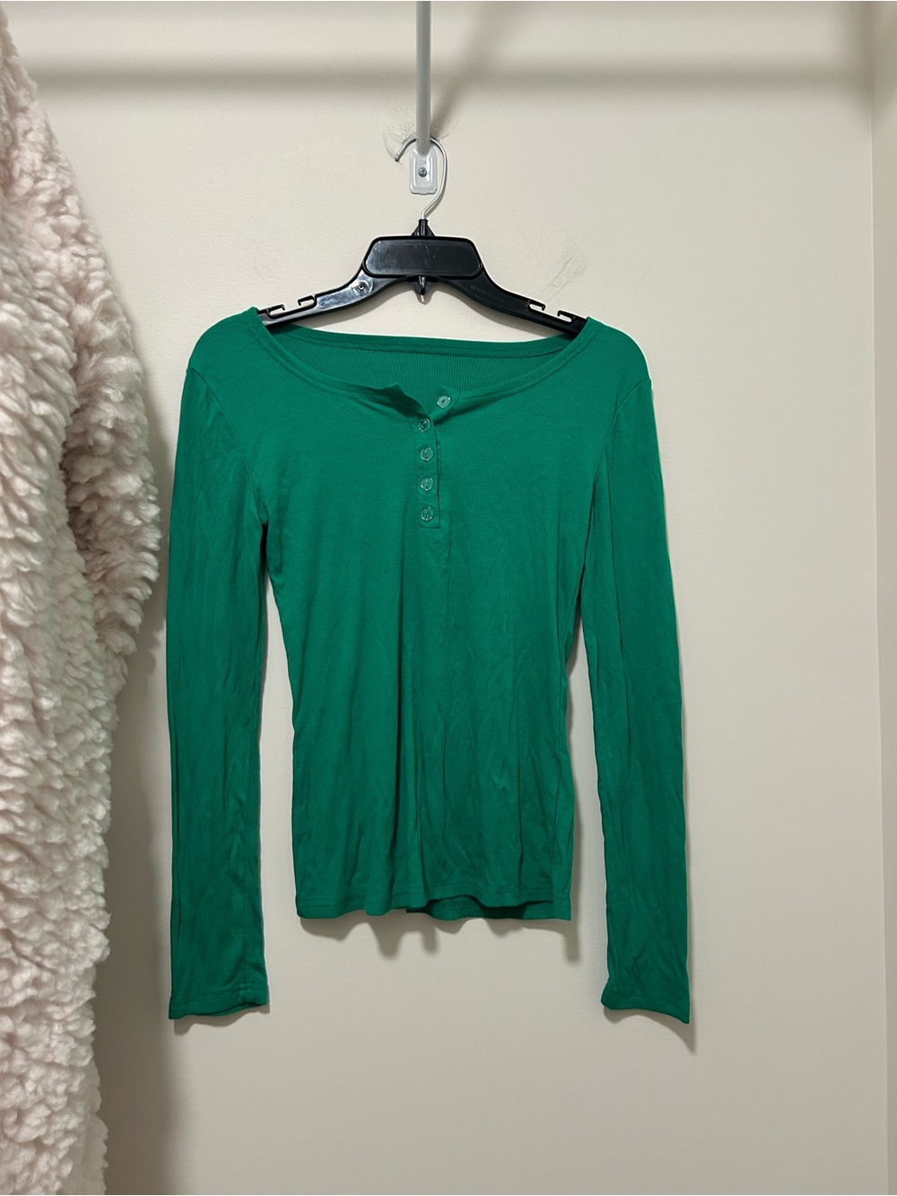 SHEIN Emerald Green Long Sleeve Henley Top